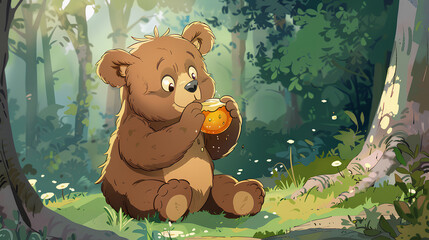 cute bear is eating honey