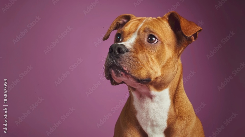 Canvas Prints American Staffordshire Terrier dog portrait isolated on purple background for banner design