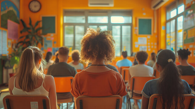 A photo of a classroom with students of different backgrounds learning about intersectionality, Intersectionality Awareness Month, hd, with copy space