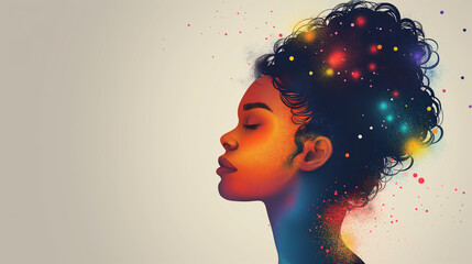 An illustration of a person with different cultural symbols, showcasing their intersectional identity, Intersectionality Awareness Month, illustration, with copy space