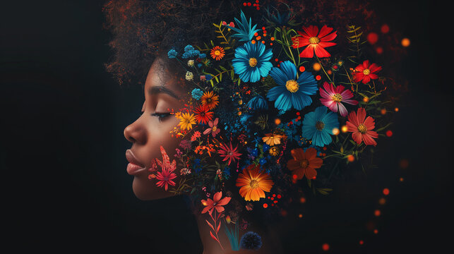 An illustration of a person with different cultural symbols, showcasing their intersectional identity, Intersectionality Awareness Month, illustration, with copy space