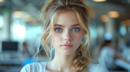 Fototapeta premium Close-up Portrait of a Young Woman with Blonde Hair