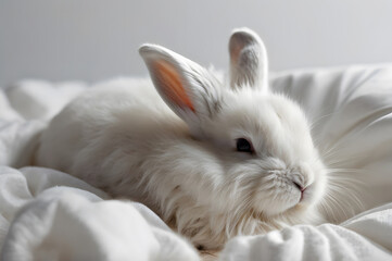 Naklejka premium white rabbit on the table