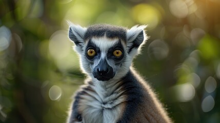 Cute ring tailed lemur close up with blurry background Text space available