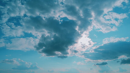 Beautiful Spectacular Conceptual Meditation Background. Blue Sky Sun With A Clouds.