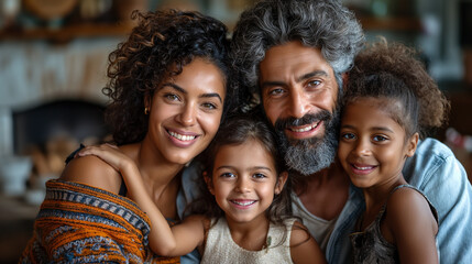 Fototapeta premium A photo of a family of mixed heritage celebrating together, Intersectionality Awareness Month, hd, with copy space