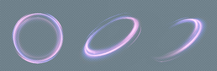 Purple glowing circle Twirl. Glowing action special effect. Glowing special effect for game design. Futuristic neon pedestal, podium, platform. Vector PNG. For web design