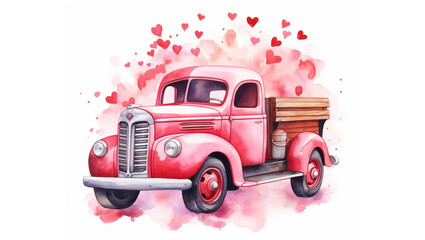 Old vintage red truck valentines themed