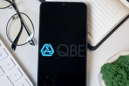 New York, USA - 1 June 2024: QBE Insurance Group Logo on Phone Screen, Company Icon