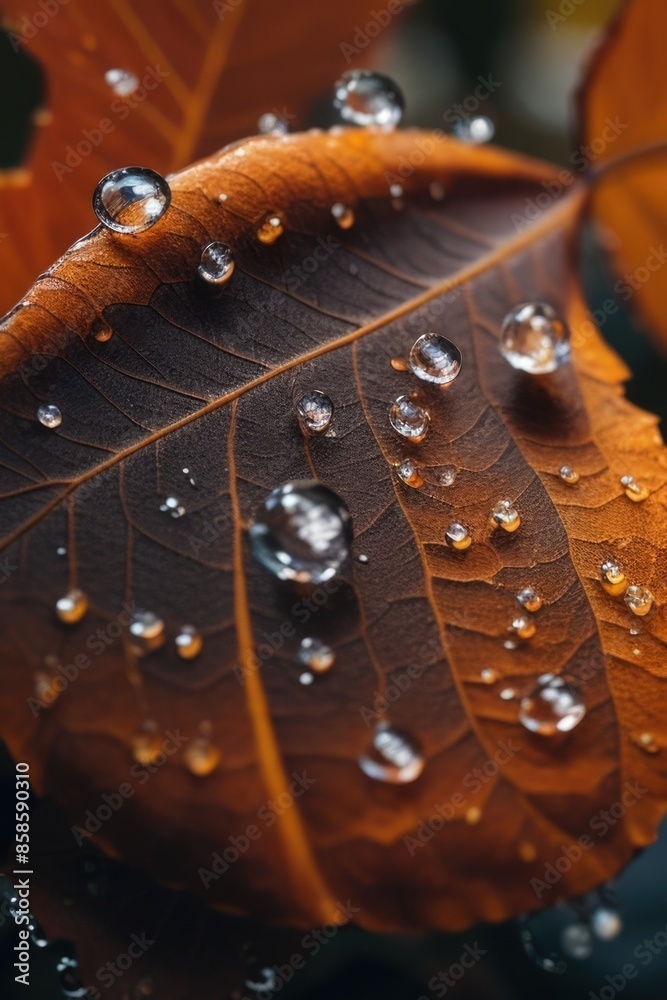 Wall mural water droplets on a leaf