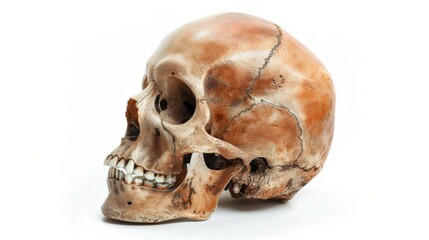 Obraz premium Human skull on white background, side view