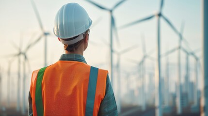 Civil engineer overseeing the installation of wind turbines in an urban area, renewable energy, sustainable city development