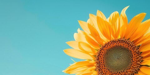 Fototapeta premium Yellow sunflowers bloom beautifully in spring nature botanical flower background. Sunflower seed farming.