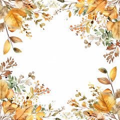 Autumn leaves background with space for text. Painted in watercolor style.