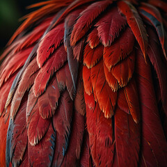 Fototapeta premium Macro of Red Macaw Feather Detailed Close-Up of Bird Anatomy and Texture