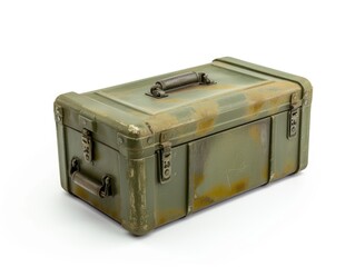 Big green military box on white background. AI generative.