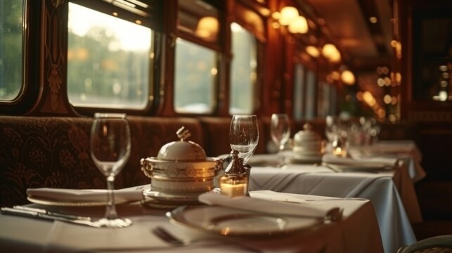 The trains elegant dining car a perfect balance of glamour and comfort.