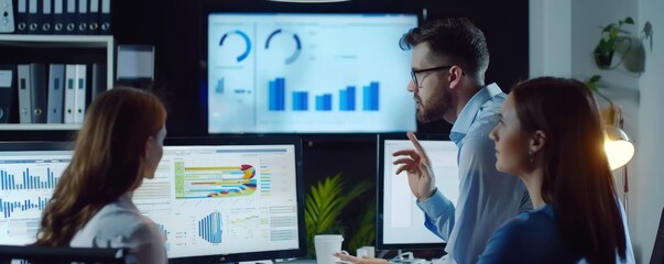 Collaborative Sales Team Reviewing Performance Data in Modern Office Environment