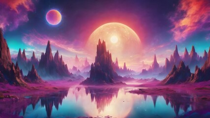 Prepare to be amazed by the mind-bending beauty of this psychedelic masterpiece! 🌌🏔️ Immerse yourself in the vibrant colors and intricate details of this 4K wonder, where twin suns illuminate the mo