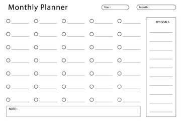 Monthly planner template. Vector design.