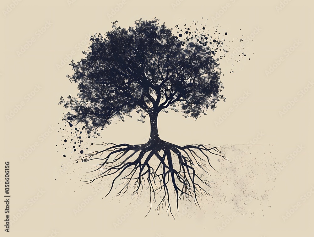 Canvas Prints Silhouette of a Tree with Exposed Roots