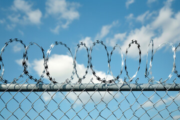 razor wire fence in front of the sky, in the style of ethical concerns, exacting precision