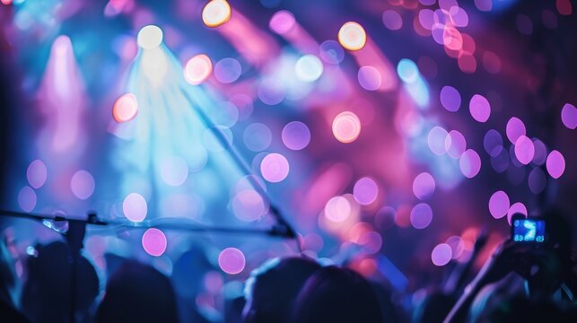 Soft lights and shapes blur into a mesmerizing display enhancing the concert experience.