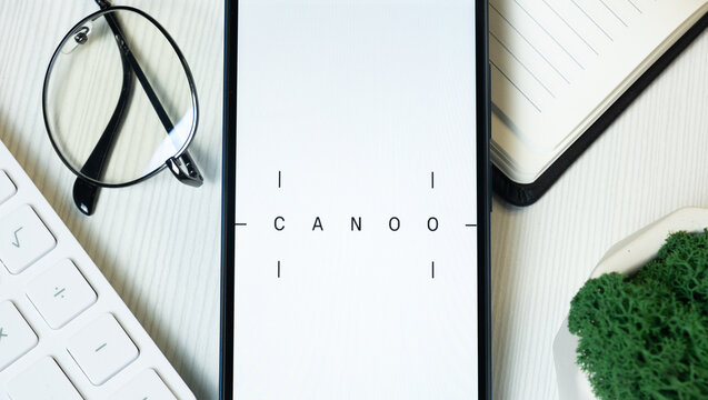 New York, USA - 1 June 2024: Canoo Logo on Phone Screen, Company Icon