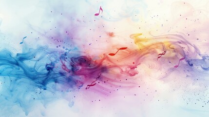 Abstract ink explosion with floating musical notes background.