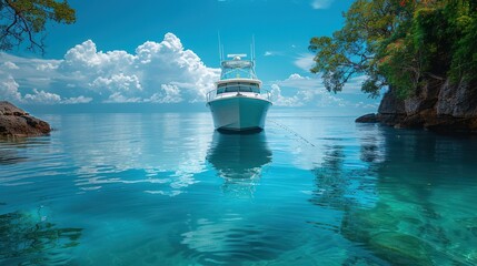 Tranquil Coastal Scene with a Boat at Anchor