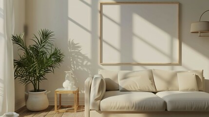 Fototapeta premium Stylish Living Room Wall Poster Mockup, ISO A Paper Size, Modern Interior Design, 3D Render