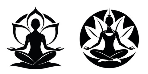 Meditation yoga silhouette vector Illustration logo icon clipart Black and white