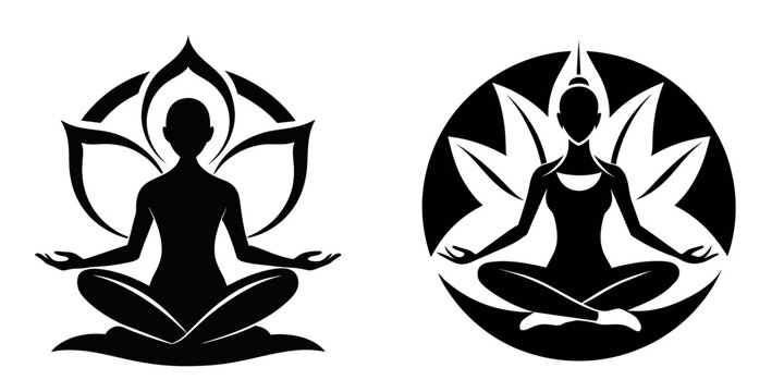 Meditation Yoga Silhouette Vector Illustration Logo Icon Clipart Black And White