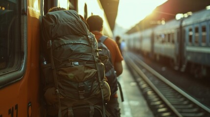 The train symbolizes the journey these backpackers are on with each stop offering new experiences and memories to be made.