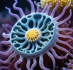 3d rendered illustration of a virus, flower, ocean, nature, anemone, coral, macro, plant, abstract, aquarium, marine, blue