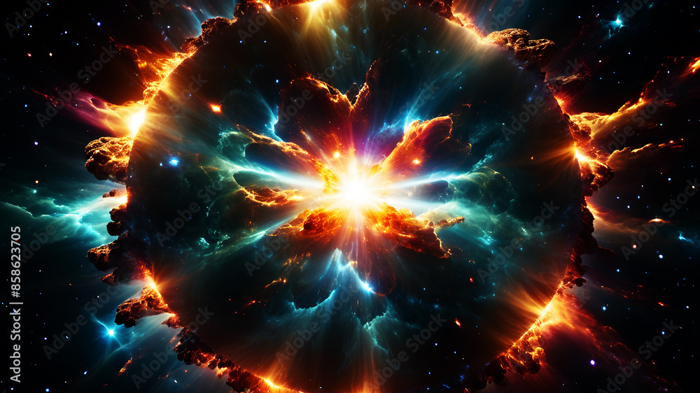 Canvas Prints create an abstract image of a supernova explosion with a central burst of intense light and vibrant 
