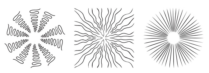 Concentric radial abstract lines drawn by hand. Isolated on transparent background.