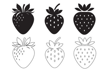 A collection of strawberry silhouettes in various shapes, presented as an isolated vector illustration.