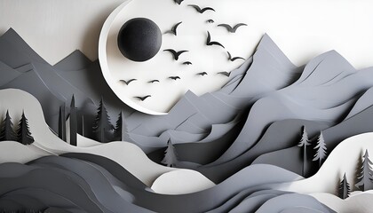 Abstract papercut style composition with geometric layers of black history moon color.