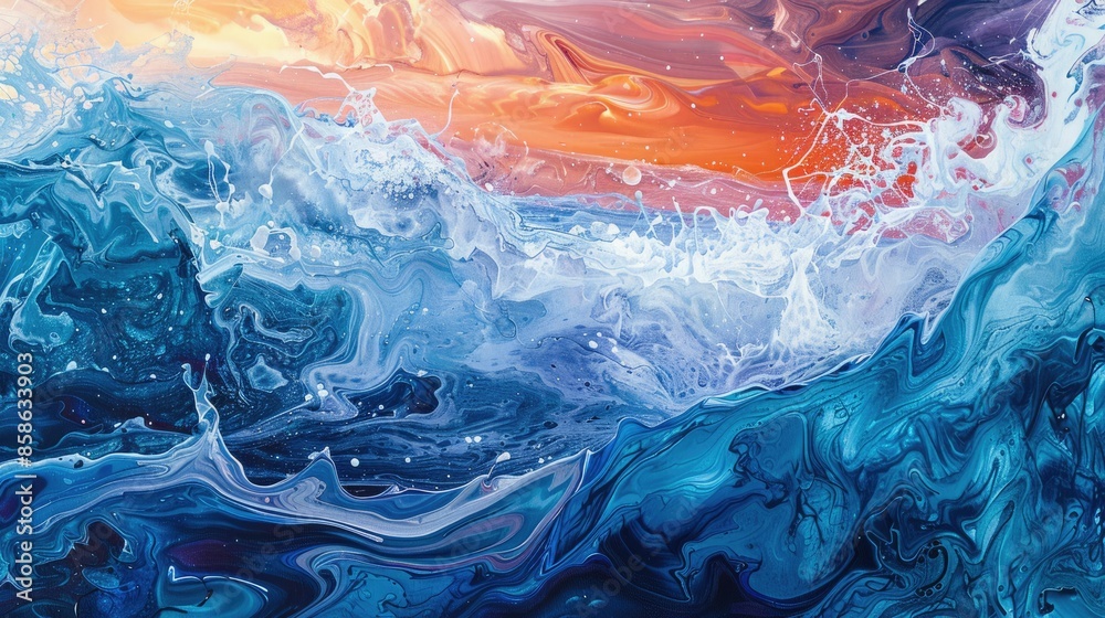 Wall mural A beautiful painting capturing the azure water and cloudy atmosphere of the ocean, where liquid waves meet the sky in a stunning display of art AIG50 - Wall murals