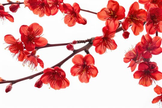 Red cherry blossom on white background