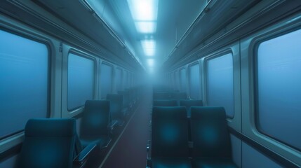 Fototapeta premium The train seems to be floating on a sea of fog as it moves along.