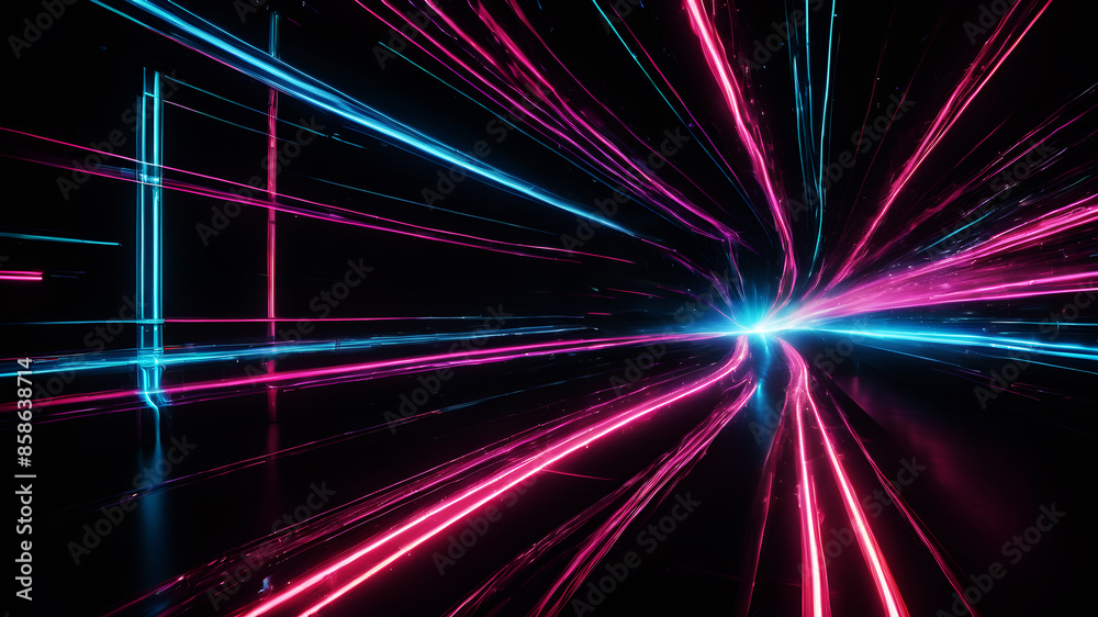 Wall mural create an abstract image with dynamic neon light streaks in vibrant colors, weaving and intersecting