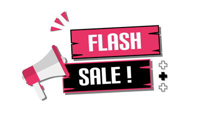 Vector banner. Megaphone with flash sale speech bubble. Loudspeaker. Banner for business, marketing. Banner design vector illustration.