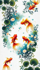 Naklejka premium 浮世絵（Ukiyoe）、日本画／金魚 Goldfish