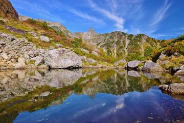 Fototapeta premium 秋の氷河公園 天狗池に映る槍ヶ岳