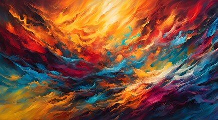 A painting of a colorful explosion of light and color