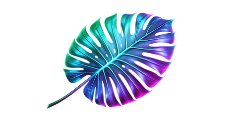 Vibrant Neon Tropical Leaf on Transparent Background - Monstera Leaf