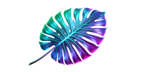 Vibrant Neon Tropical Leaf on Transparent Background - Monstera Leaf