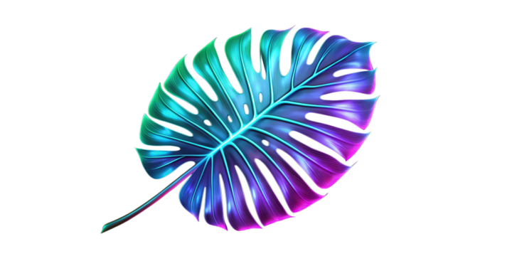 Vibrant Neon Tropical Leaf on Transparent Background - Monstera Leaf